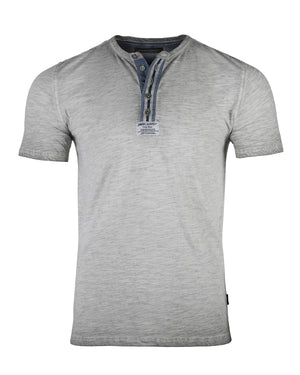 ZIMEGO Camiseta Henley de manga corta con cuello redondo y lavado al aceite para hombre 