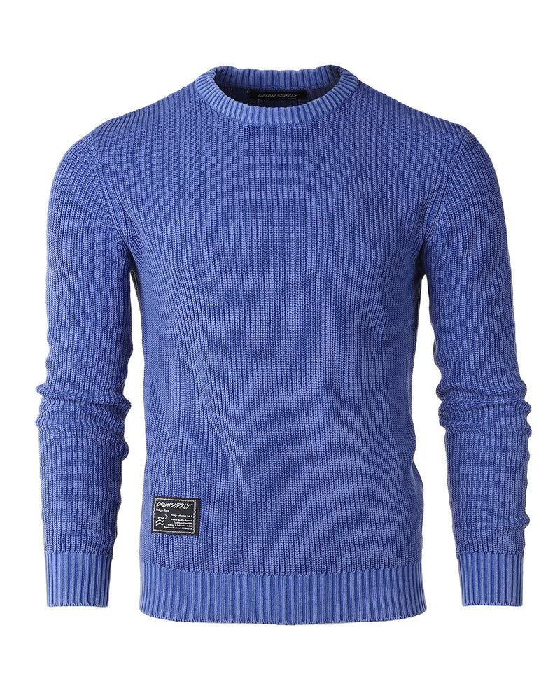ZIMEGO Mens Long Sleeve Stone Washed Vintage Crewneck Pullover Sweater ...