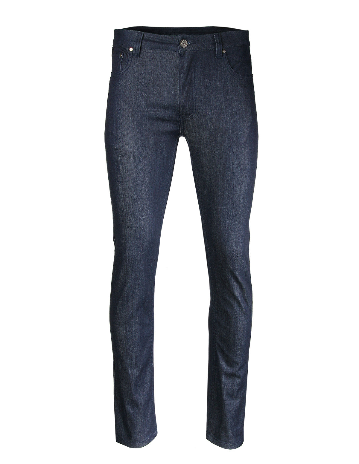 Men's elastic dark blue Denim trousers with zipper and button