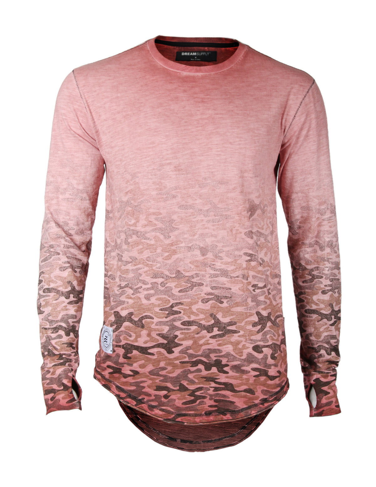 Men's Long Sleeve Camouflage Longline Round Bottom Oil Wash T-shirts