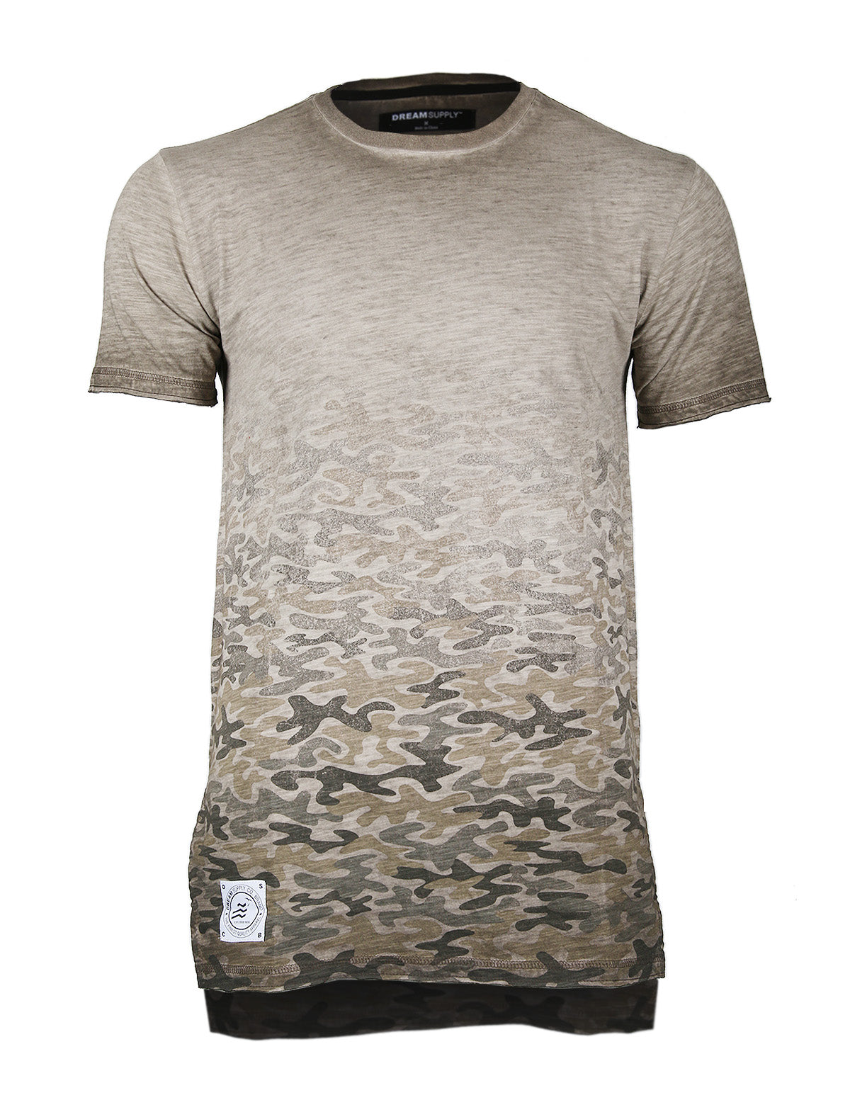 Men's Short Sleeve Camouflage Longline Side Slit Oil Wash T-shirts 