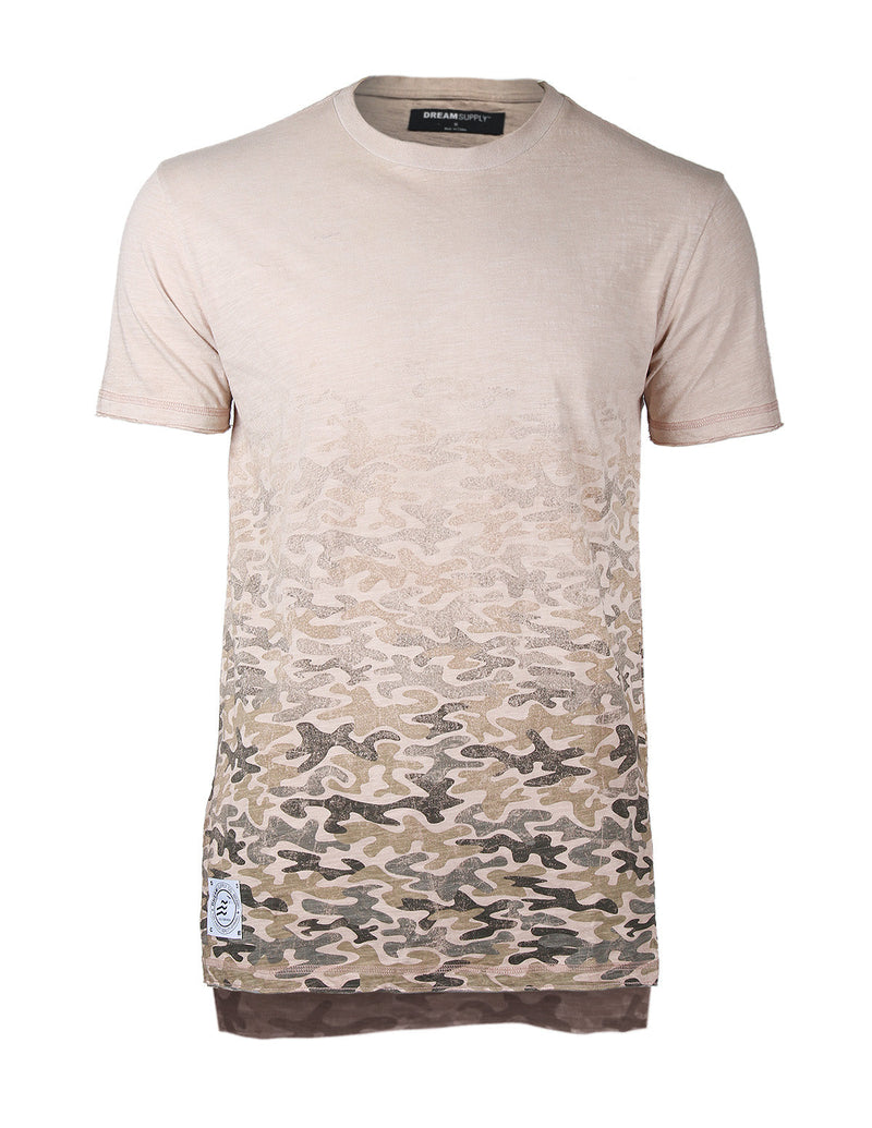 Men's Short Sleeve Camouflage Longline Side Slit Oil Wash T-shirts ...
