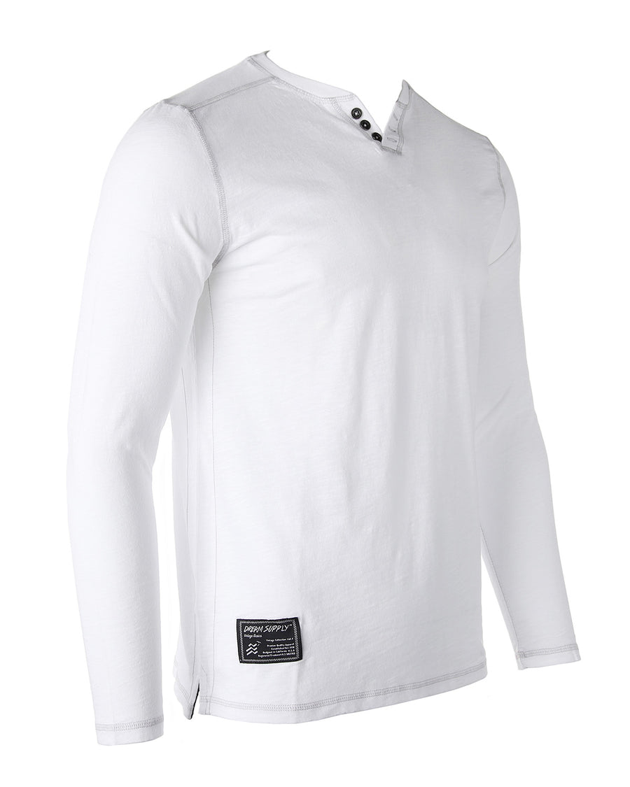 ZIMEGO Mens Long Sleeve V-Neck Henley Oil Wash Contrast Seam Vintage Shirt - Silver Grey