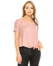 ZIMEGO Blusa casual de manga corta enrollable con cuello en V para mujer 