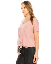 ZIMEGO Blusa casual de manga corta enrollable con cuello en V para mujer 