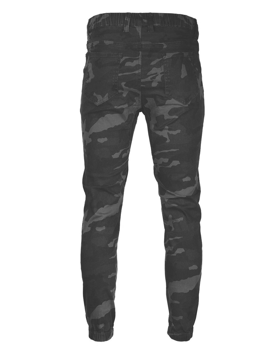 Victorious by ZIMEGO - Mens Twill Slim Fit Stretch Jogger Pants - BLACK CAMO