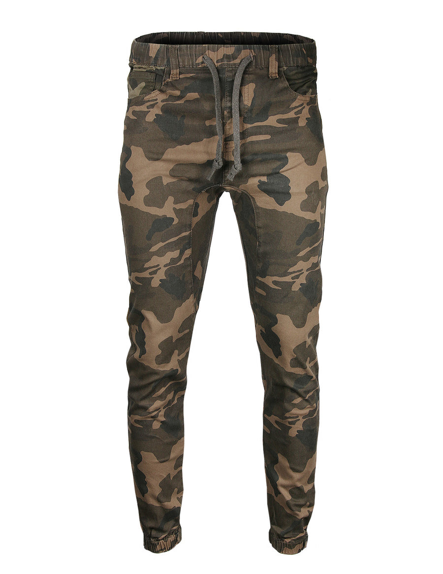 Victorious by ZIMEGO - Mens Twill Slim Fit Stretch Jogger Pants - CAMO