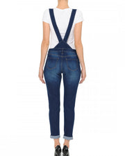 JUNIOR STRETCH DENIM DESTROYED OVERALLS