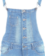 JUNIOR STRETCH DENIM DESTROYED OVERALLS