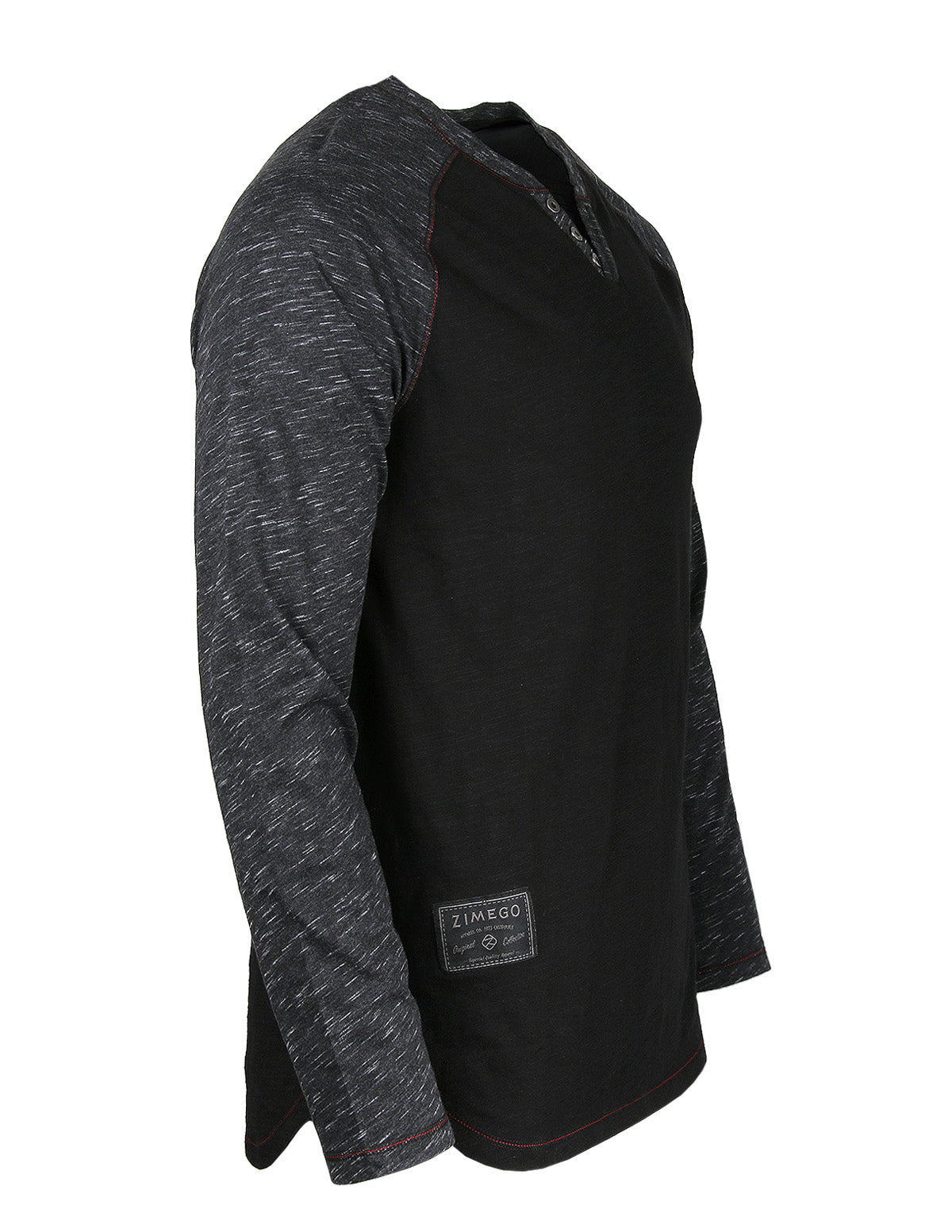 ZIMEGO Camisetas raglán Henley con cuello en V y manga larga en contraste BLK-BLK 