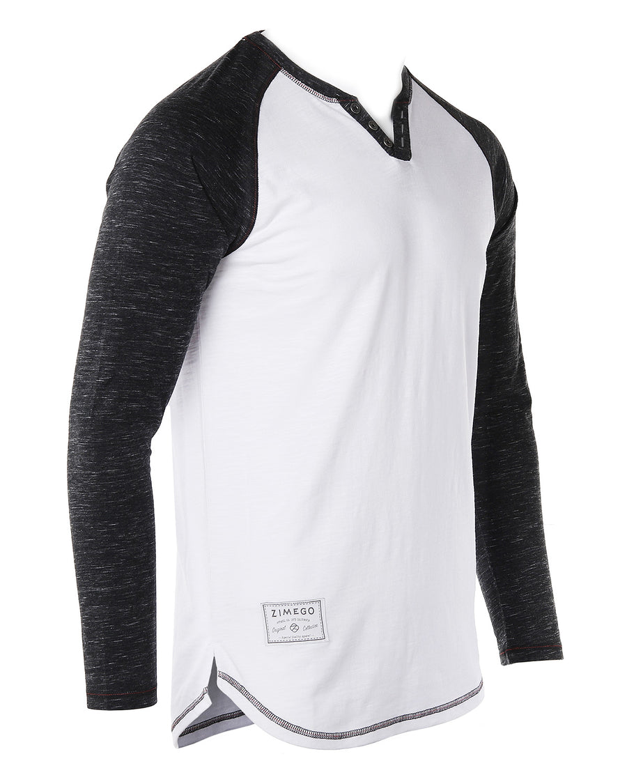 ZIMEGO Long Sleeve Contrast Raglan Henley V-Neck T-Shirts