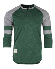 ZIMEGO Camiseta deportiva de manga 3/4 para hombre, color verde, béisbol, fútbol, ​​universidad, raglán, Henley