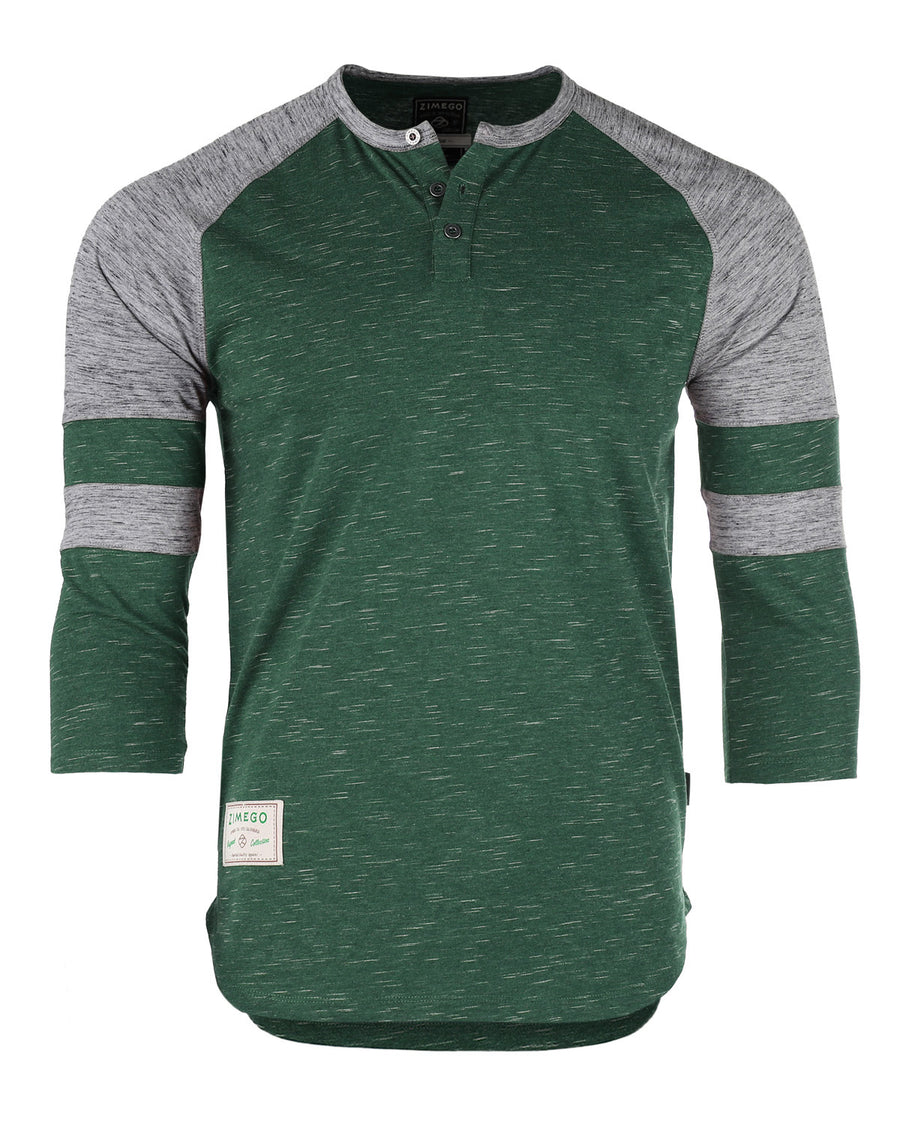 ZIMEGO Camiseta deportiva de manga 3/4 para hombre, color verde, béisbol, fútbol, ​​universidad, raglán, Henley