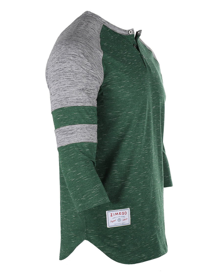 ZIMEGO Camiseta deportiva de manga 3/4 para hombre, color verde, béisbol, fútbol, ​​universidad, raglán, Henley