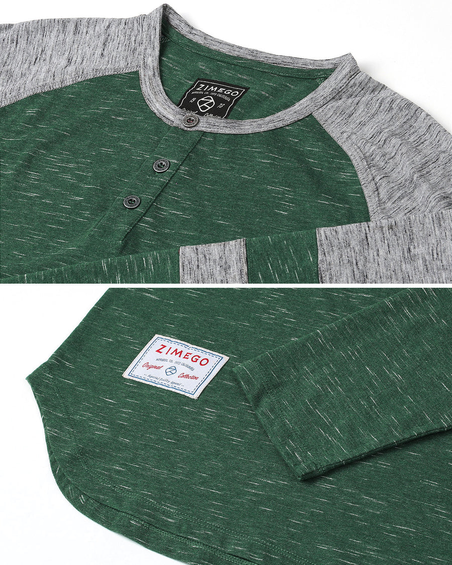 ZIMEGO Camiseta deportiva de manga 3/4 para hombre, color verde, béisbol, fútbol, ​​universidad, raglán, Henley