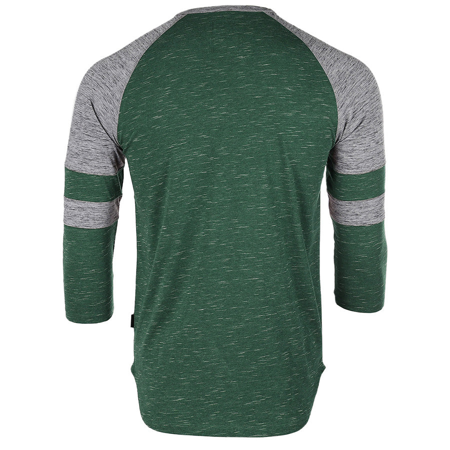 ZIMEGO Camiseta deportiva de manga 3/4 para hombre, color verde, béisbol, fútbol, ​​universidad, raglán, Henley