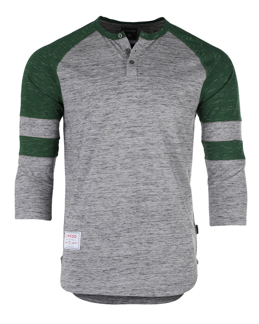 ZIMEGO Camiseta deportiva de manga 3/4 para hombre, color verde, béisbol, fútbol, ​​universidad, raglán, Henley