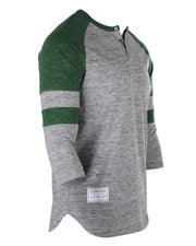 ZIMEGO Camiseta deportiva de manga 3/4 para hombre, color verde, béisbol, fútbol, ​​universidad, raglán, Henley