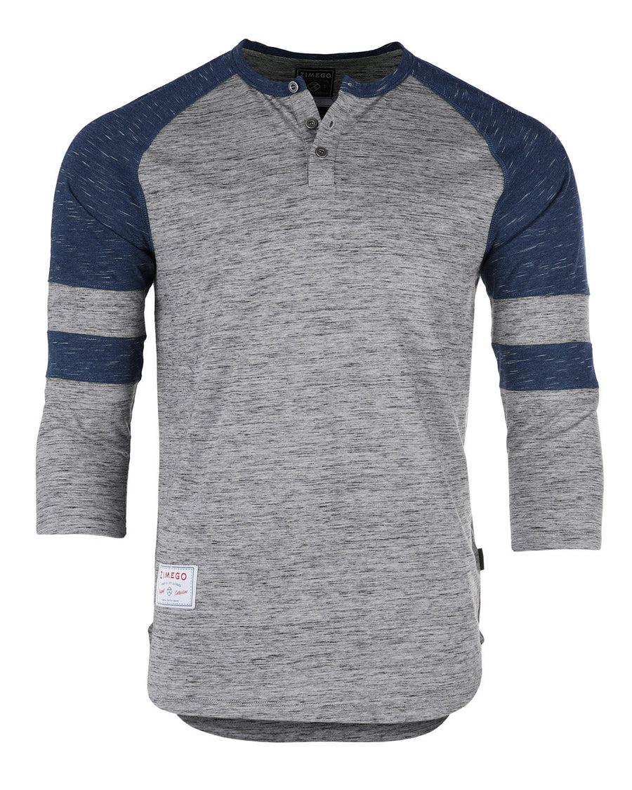 ZIMEGO Camiseta deportiva de manga 3/4 para hombre, color azul marino, béisbol, fútbol, ​​universidad, raglán, Henley