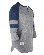 ZIMEGO Camiseta deportiva de manga 3/4 para hombre, color azul marino, béisbol, fútbol, ​​universidad, raglán, Henley