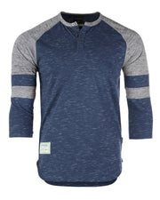 ZIMEGO Camiseta deportiva de manga 3/4 para hombre, color azul marino, béisbol, fútbol, ​​universidad, raglán, Henley