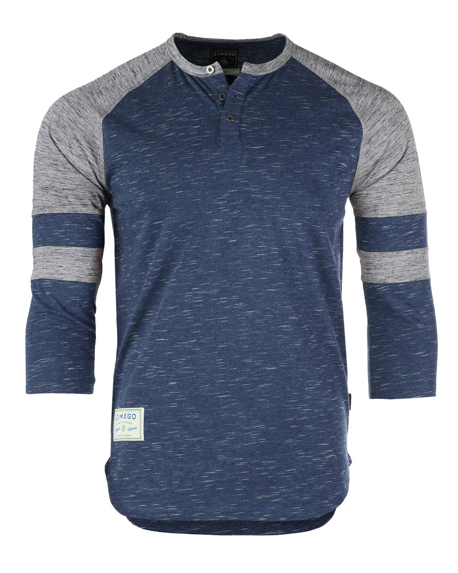 ZIMEGO Camiseta deportiva de manga 3/4 para hombre, color azul marino, béisbol, fútbol, ​​universidad, raglán, Henley