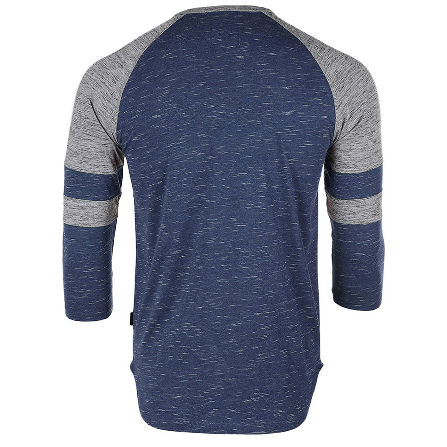 ZIMEGO Camiseta deportiva de manga 3/4 para hombre, color azul marino, béisbol, fútbol, ​​universidad, raglán, Henley