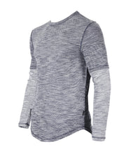 Zimego Men's Casual Knitted Contrast Layered Long Sleeve Round Bottom T-Shirts