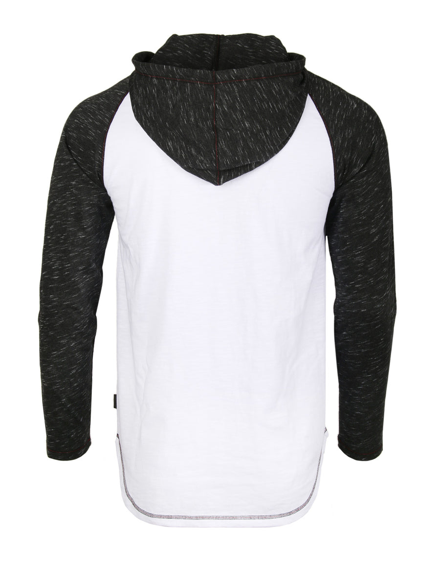 NEW ARRIVAL! - ZIMEGO Long Sleeve Raglan Henley Round Bottom Hood T-Shirts - WHITE/BLK - DREAM SUPPLY by ZIMEGO