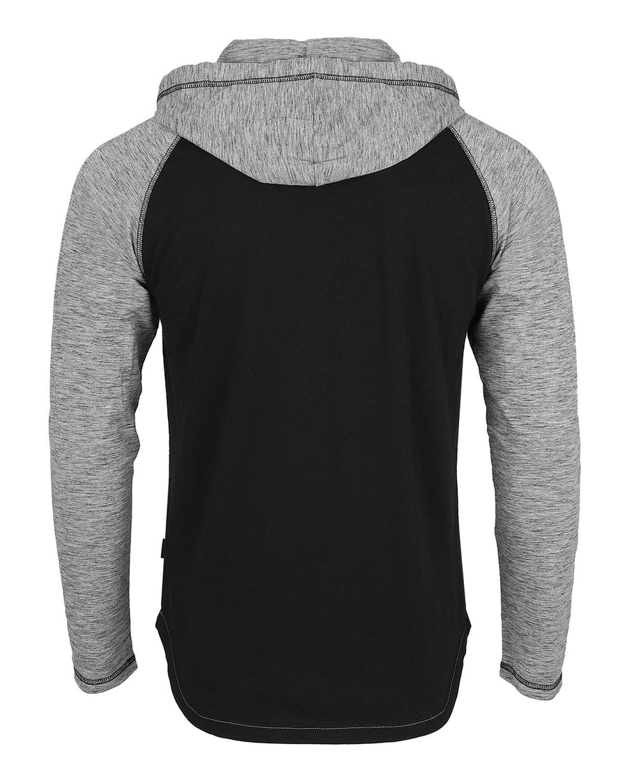 ZIMEGO Long Sleeve Raglan Henley Round Bottom Hood T-Shirts - WHITE/BLK