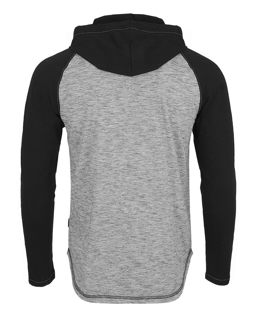 ZIMEGO Long Sleeve Raglan Henley Round Bottom Hood T-Shirts - WHITE/BLK