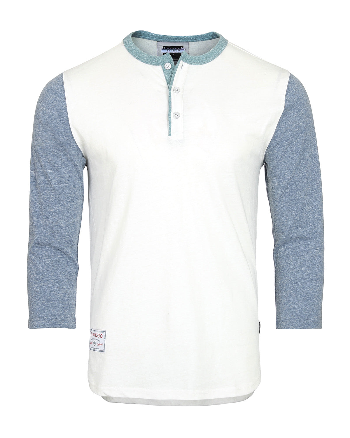 Zimego Men's 3/4 Sleeve Baseball Retro Henley – Casual Athletic Button Crewneck Shirts Large / White / Navy