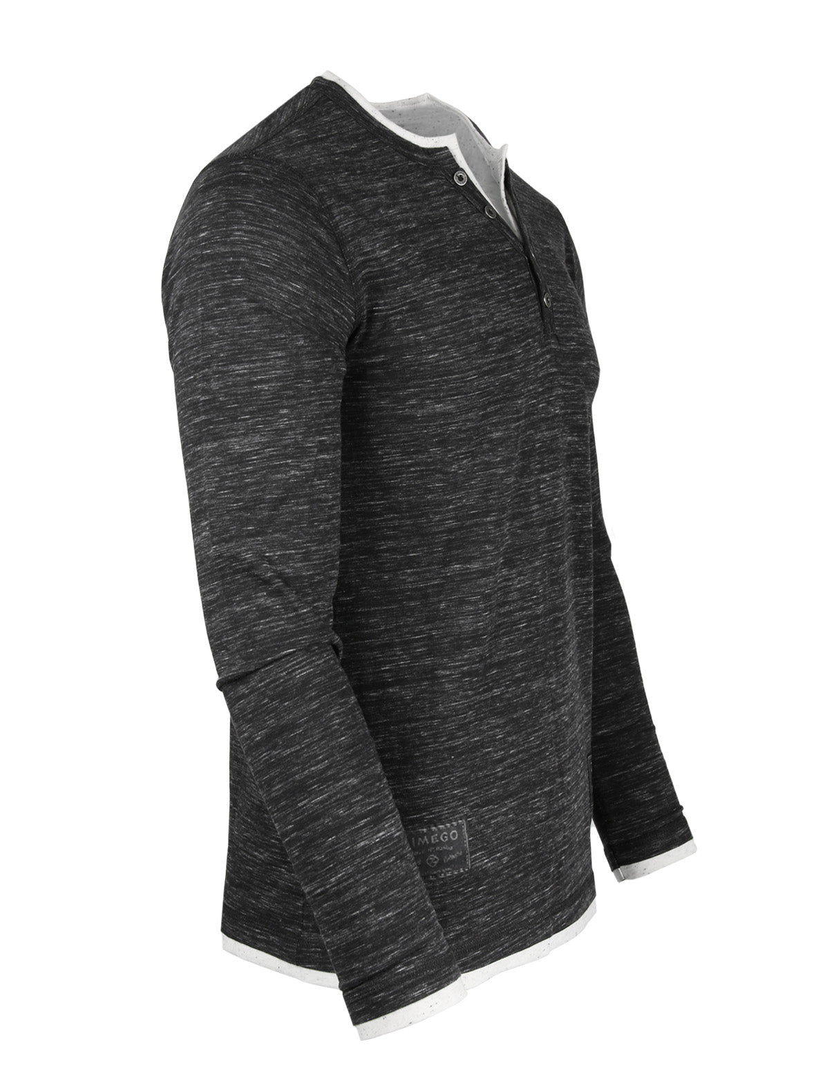 ZIMEGO Henley de moda con cuello en Y de doble capa y manga larga para hombre - ZGLS247