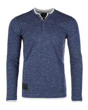 ZIMEGO Henley de moda con cuello en Y de doble capa y manga larga para hombre - ZGLS247