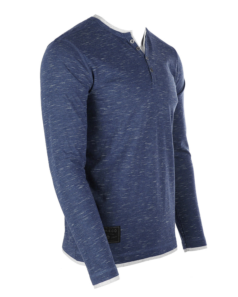 ZIMEGO Henley de moda con cuello en Y de doble capa y manga larga para hombre - ZGLS247