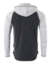 Camisetas ZIMEGO Raglan Henley de manga larga con capucha y parte inferior redonda - NEGRO / GRIS 