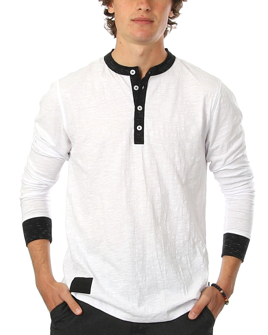 ZIMEGO Camisas Henley casuales de manga larga con botones en contraste y puños en el cuello para hombre 