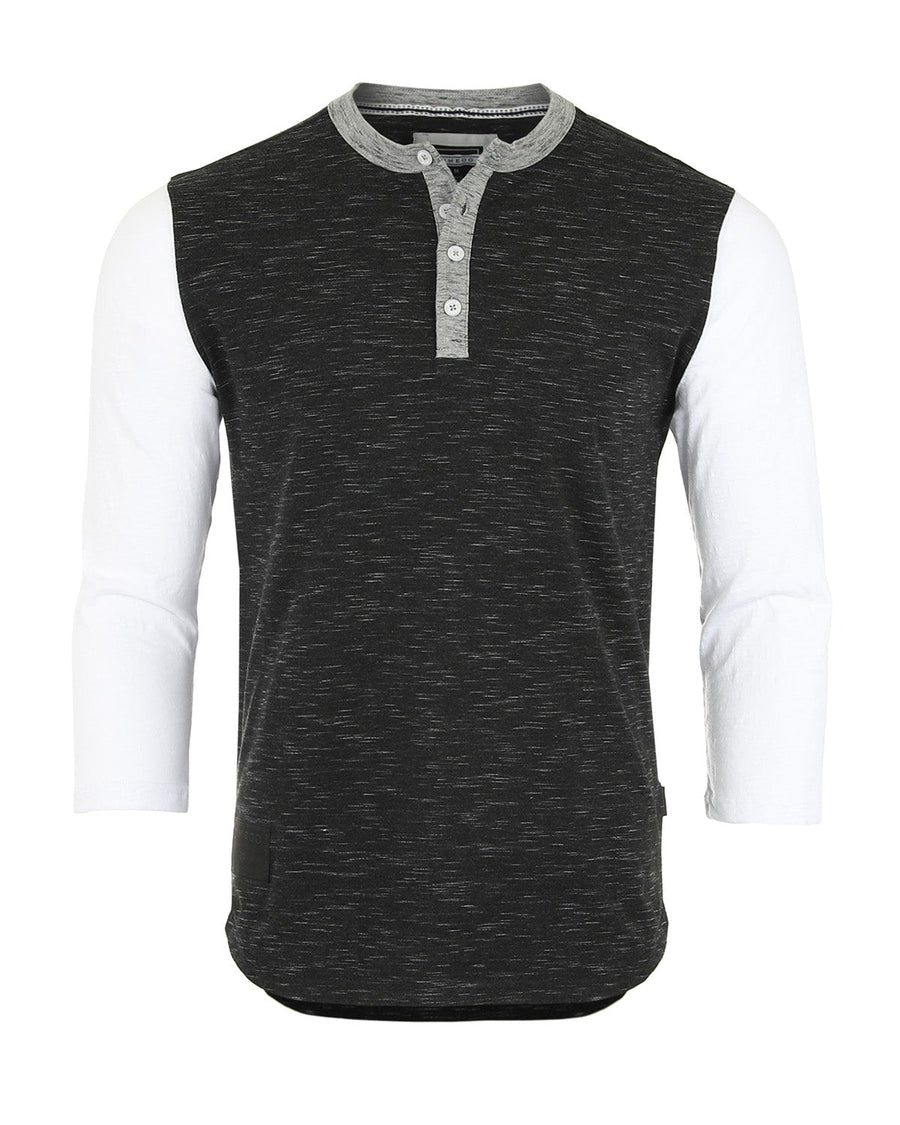 ZIMEGO Henley de béisbol blanco y negro de manga 3/4 para hombre - Camisas casuales con botones atléticos y cuello redondo 