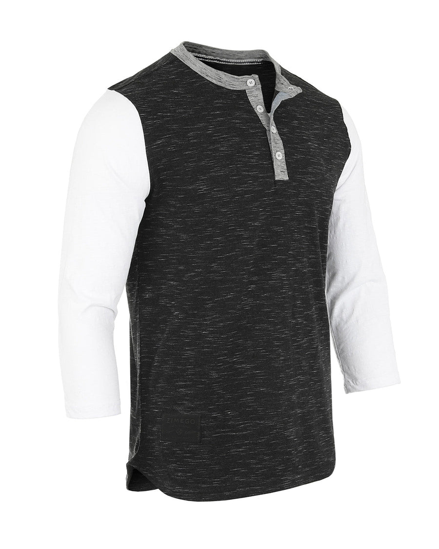 ZIMEGO Henley de béisbol blanco y negro de manga 3/4 para hombre - Camisas atléticas casuales con cuello redondo y botones 