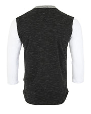 ZIMEGO Henley de béisbol blanco y negro de manga 3/4 para hombre - Camisas atléticas casuales con cuello redondo y botones 