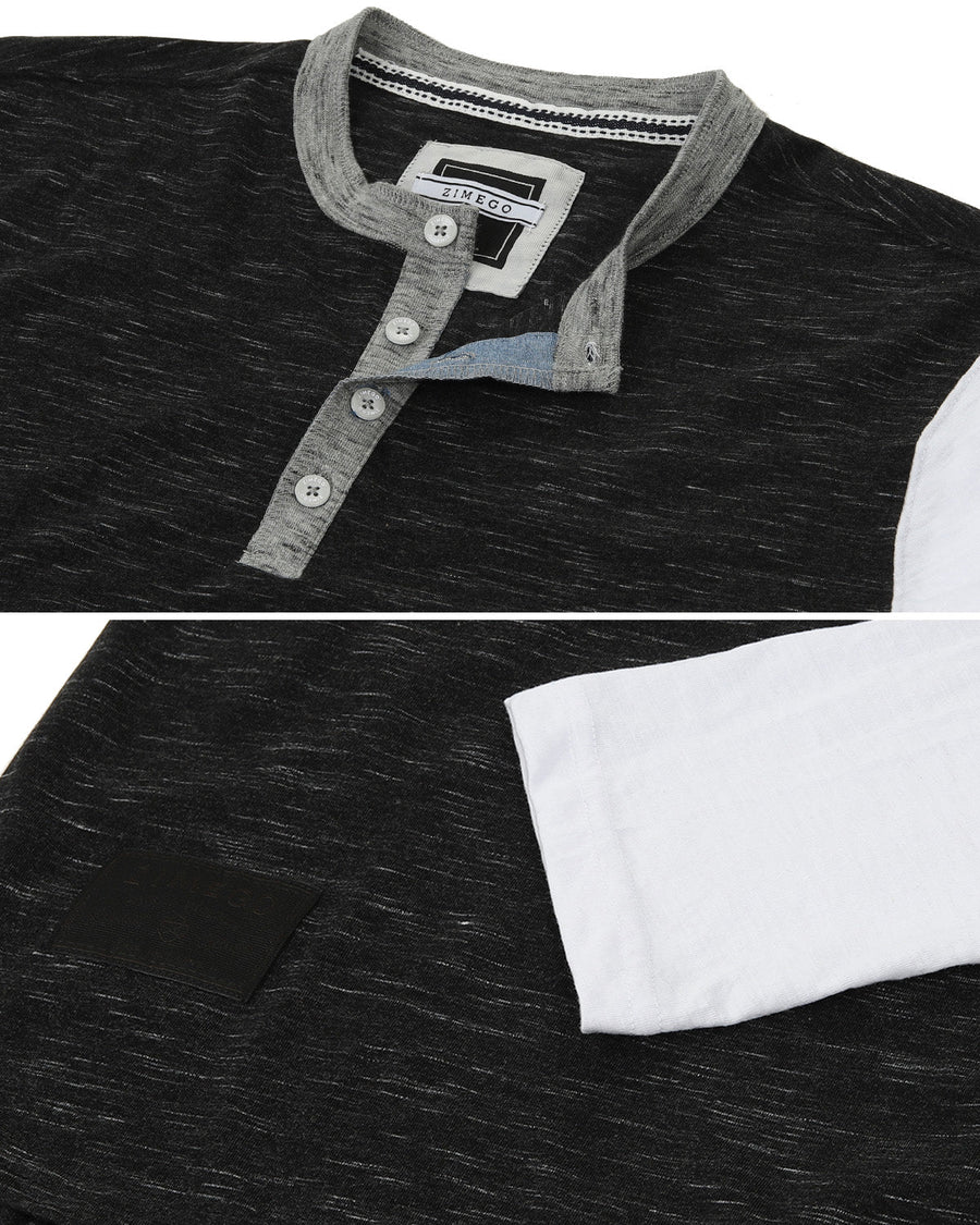 ZIMEGO Henley de béisbol blanco y negro de manga 3/4 para hombre - Camisas atléticas casuales con cuello redondo y botones 