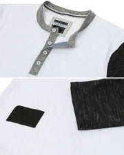 ZIMEGO Henley de béisbol blanco y negro de manga 3/4 para hombre - Camisas casuales con botones atléticos y cuello redondo 