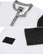 ZIMEGO Henley de béisbol blanco y negro de manga 3/4 para hombre - Camisas atléticas casuales con cuello redondo y botones 