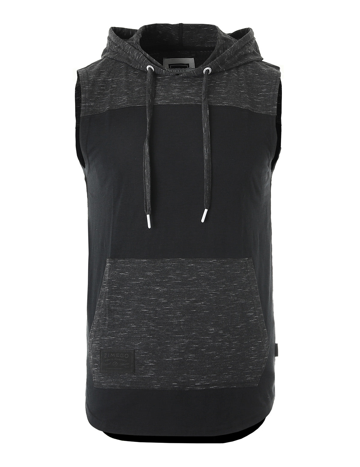 ZIMEGO Men's Color Block Sleeveless Pullover Kangaroo Pocket Workout Hooded Tank - 051