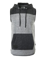 ZIMEGO Men's Color Block Sleeveless Pullover Kangaroo Pocket Workout Hooded Tank - 051