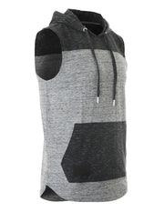 ZIMEGO Men's Color Block Sleeveless Pullover Kangaroo Pocket Workout Hooded Tank - 051