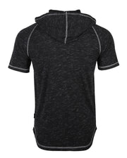 ZIMEGO Men's Short Sleeve Raglan Hoodie Round Bottom Semi Longline T-Shirt