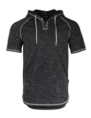 ZIMEGO Short Sleeve Raglan Henley Hoodie Round Bottom Semi Longline T-Shirt