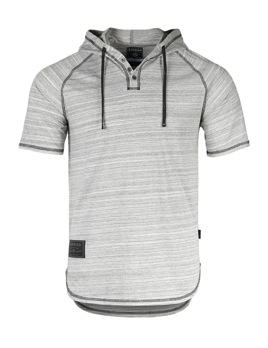 ZIMEGO Short Sleeve Raglan Henley Hoodie Round Bottom Semi Longline T-Shirt