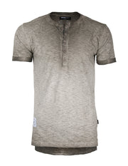 ZIMEGO Camisa Henley de manga corta teñida de color vintage con cuello redondo y bolsillo en el pecho para hombre 